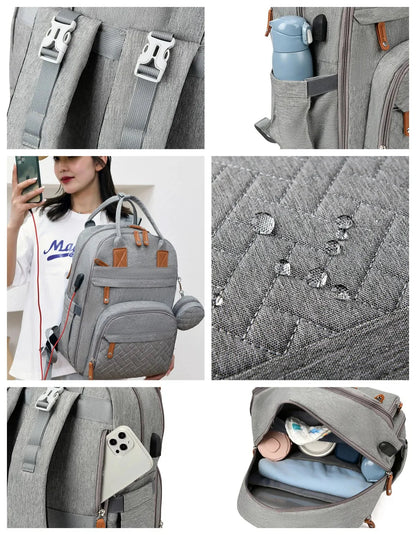 3-in-1 Unisex Nappy Bag Backpack with Foldable Changing Pad