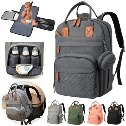 3-in-1 Unisex Nappy Bag Backpack with Foldable Changing Pad