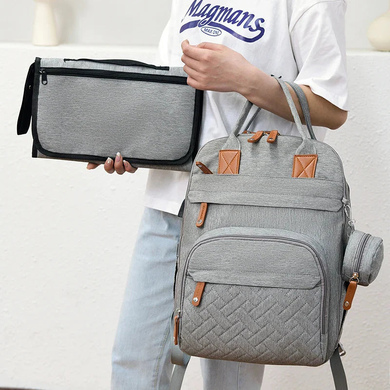 3-in-1 Unisex Nappy Bag Backpack with Foldable Changing Pad