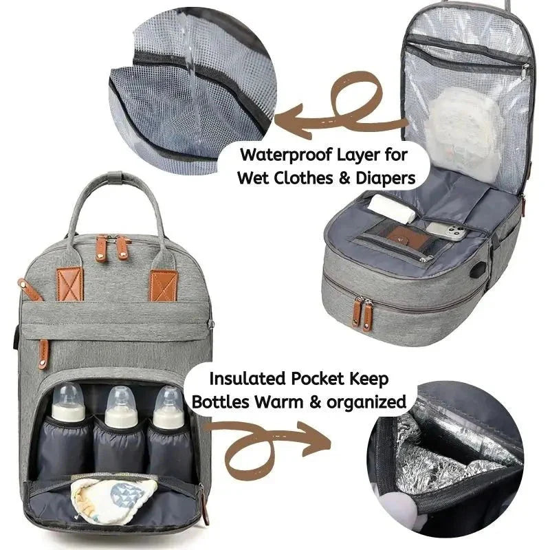 3-in-1 Unisex Nappy Bag Backpack with Foldable Changing Pad