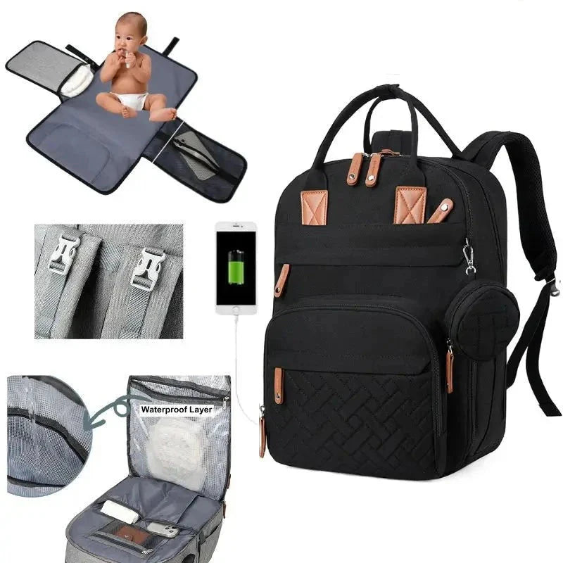 3-in-1 Unisex Nappy Bag Backpack with Foldable Changing Pad