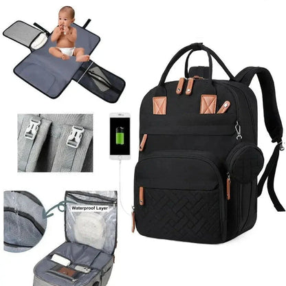 3-in-1 Unisex Nappy Bag Backpack with Foldable Changing Pad
