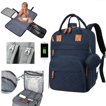 3-in-1 Unisex Nappy Bag Backpack with Foldable Changing Pad