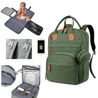 3-in-1 Unisex Nappy Bag Backpack with Foldable Changing Pad
