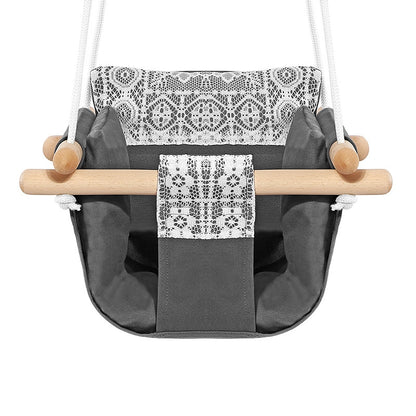 Baby Swing Outdoor Wooden Toddler Secure Swing Indoor & Outdoor Infant Hanging Swing Chair with Canvas Cushion, Swing Sets for Backyard