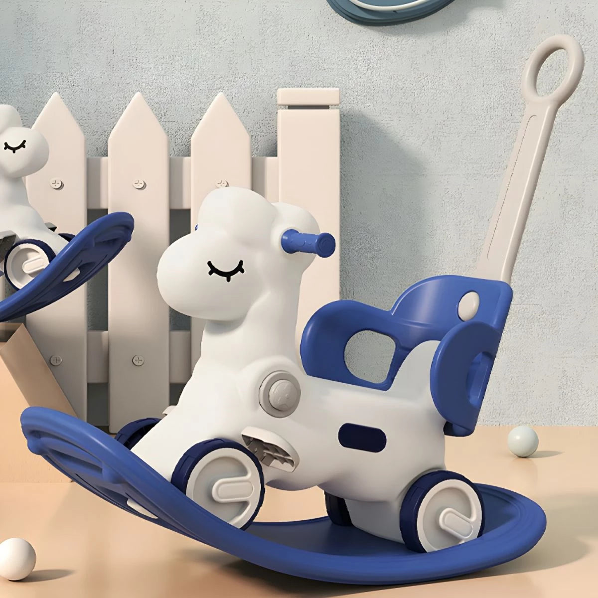 Multi-function in 1 Rocking Horse for Toddlers 1-3 Years Old, Balance Bike Ride On Toys with Push Handle, Backrest and Balance Board for Baby Girl and Boy