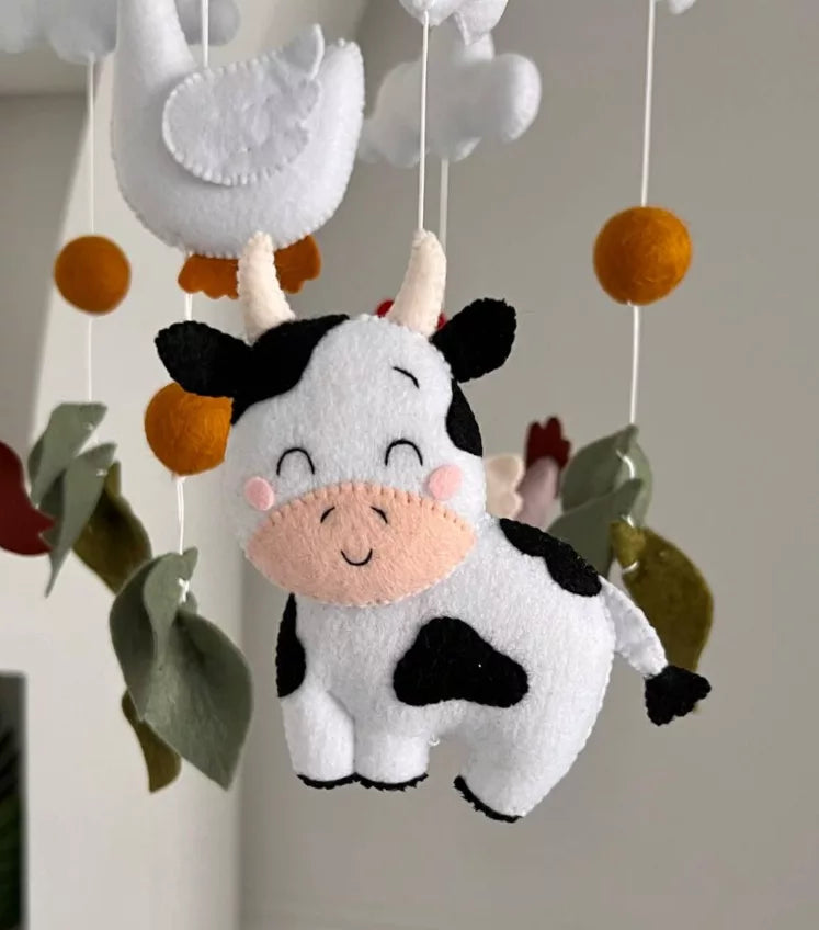 Farm animal baby crib mobile, baby mobile with farm animals goose cow horse chicken, neutral baby mobile, woodland nursery decor