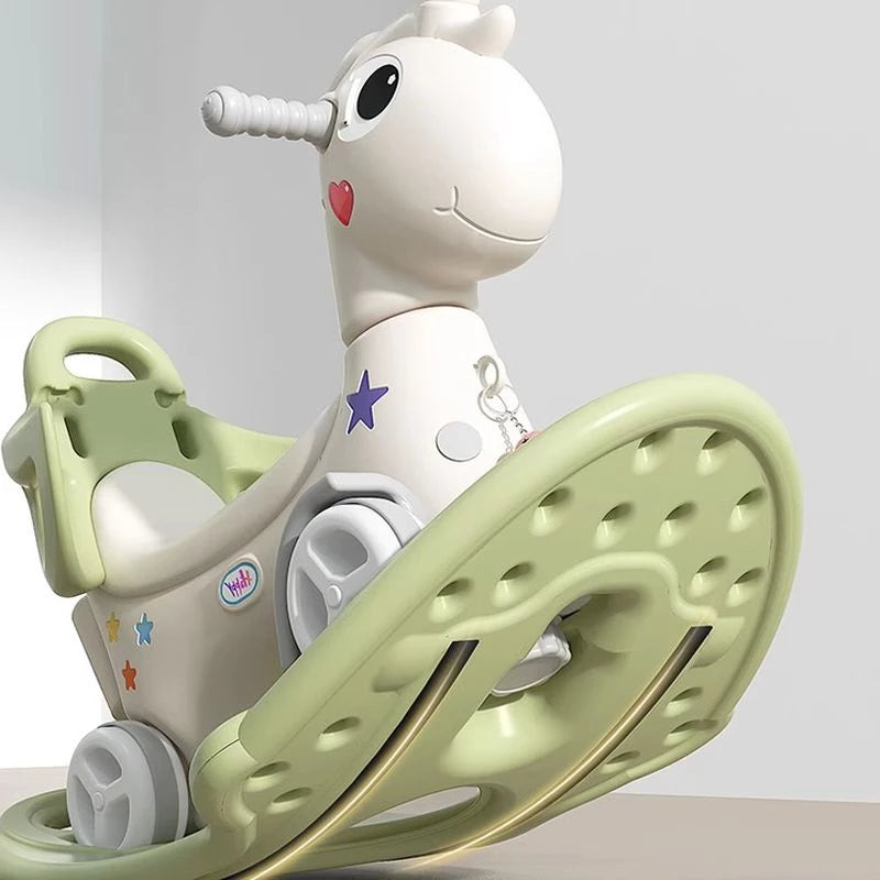 Rocking Horse for Toddler Balance Bike Ride On Toys with Push Handle Backrest Balance Board for Birthday