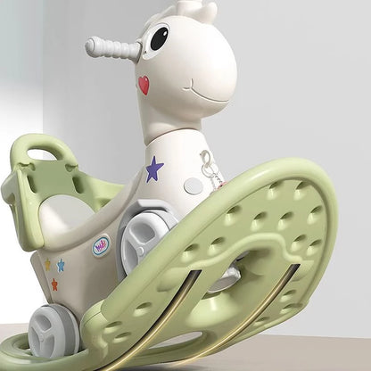 Rocking Horse for Toddler Balance Bike Ride On Toys with Push Handle Backrest Balance Board for Birthday