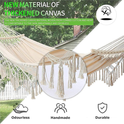Double Hammock Hanging Swing -Boho Hammocks Load-bearing 500lbs - Portable Hammock for Indoor Outdoor Patio Yard Garden