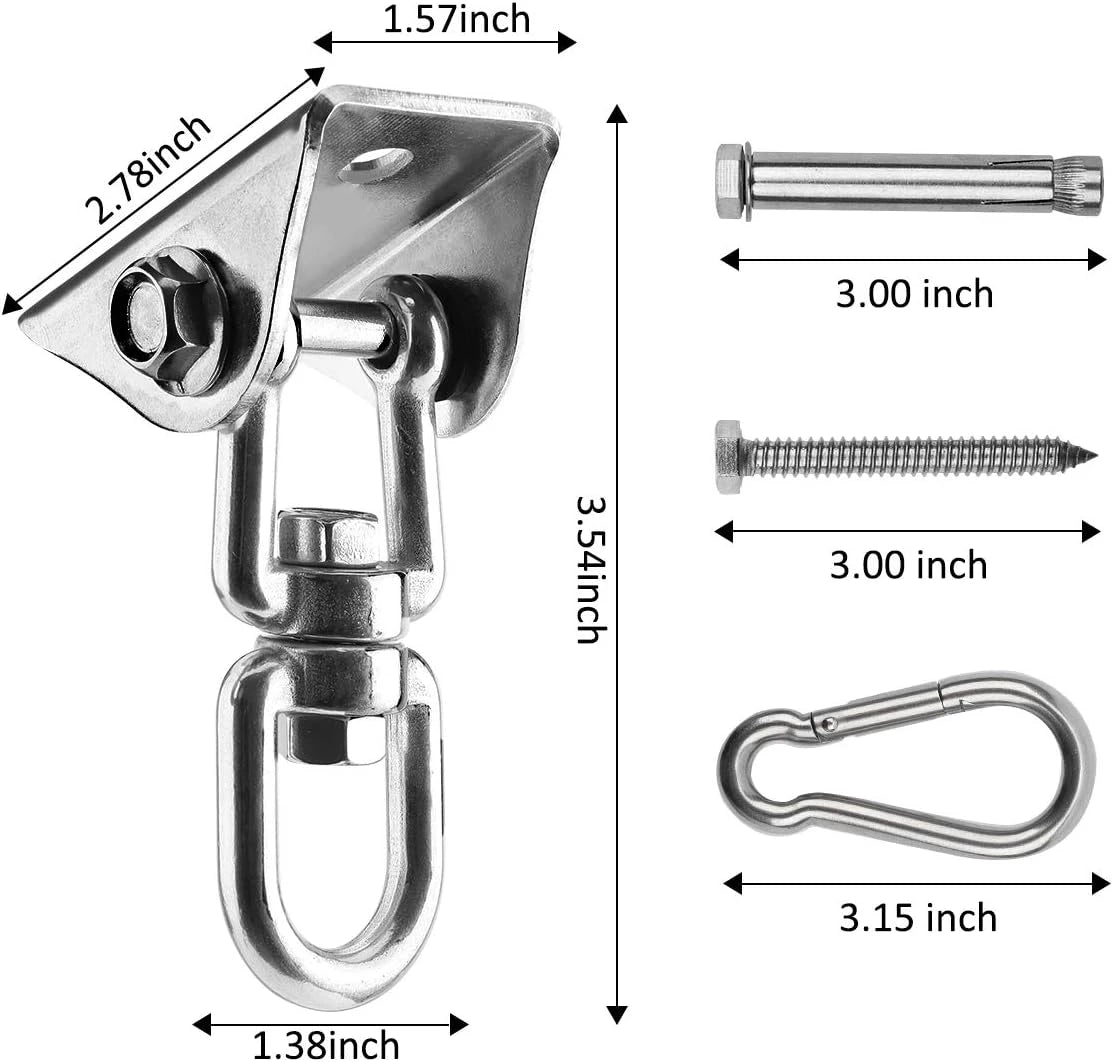 Hammock Hanging Kit, 1000 lb Capacity Heavy Duty 360° Rotate Swing Ultra Durable Hooks for Swing, Chair, Multiple Indoor Outdoor Gym