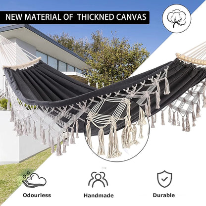 Double Hammock Hanging Swing -Boho Hammocks Load-bearing 500lbs - Portable Hammock for Indoor Outdoor Patio Yard Garden