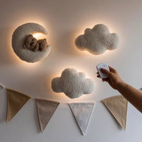 Teddy Bear Nursery Night Light Bouclé Moon, Stars, Clouds