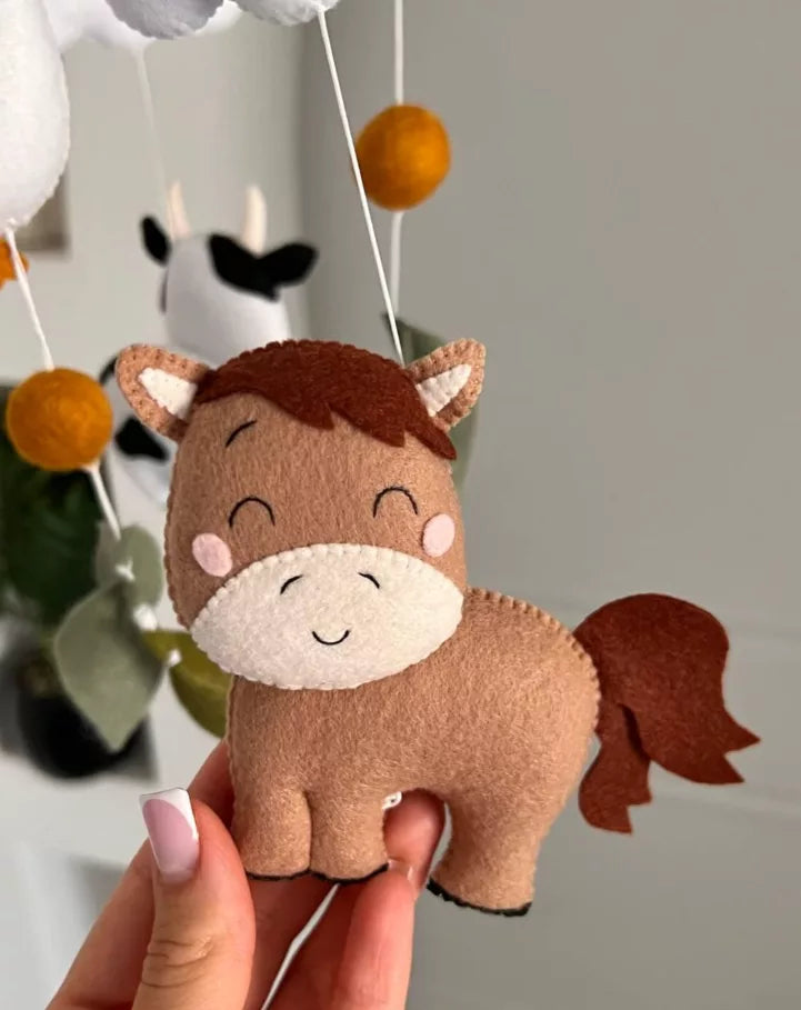 Farm animal baby crib mobile, baby mobile with farm animals goose cow horse chicken, neutral baby mobile, woodland nursery decor