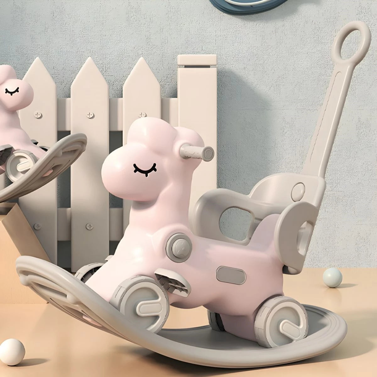 Multi-function in 1 Rocking Horse for Toddlers 1-3 Years Old, Balance Bike Ride On Toys with Push Handle, Backrest and Balance Board for Baby Girl and Boy