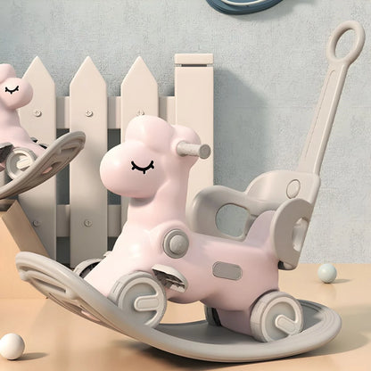 Multi-function in 1 Rocking Horse for Toddlers 1-3 Years Old, Balance Bike Ride On Toys with Push Handle, Backrest and Balance Board for Baby Girl and Boy