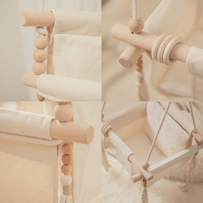 Baby Swing Seat Canvas Hammock with Soft Cushion,Safety Belt Beige