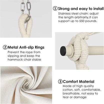 Hammock Chair, Swing Chair, Hanging Chair for Bedroom Outdoor Indoor, Macrame Rope Swing with Hardware Kit, 2 Cushions and Pocket