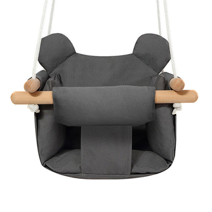 Baby Swing Outdoor Wooden Toddler Secure Swing Indoor & Outdoor Infant Hanging Swing Chair with Canvas Cushion, Swing Sets for Backyard