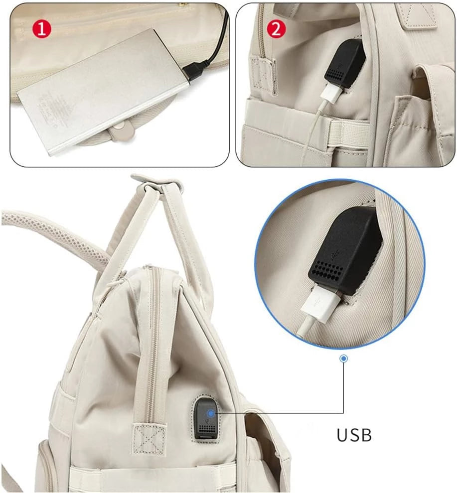 Baby Diaper Bag with USB Charging Port, Multifunctional Travel Diaper Backpack, Large Capacity Stroller Organizer Backpack with Insulated Pouch