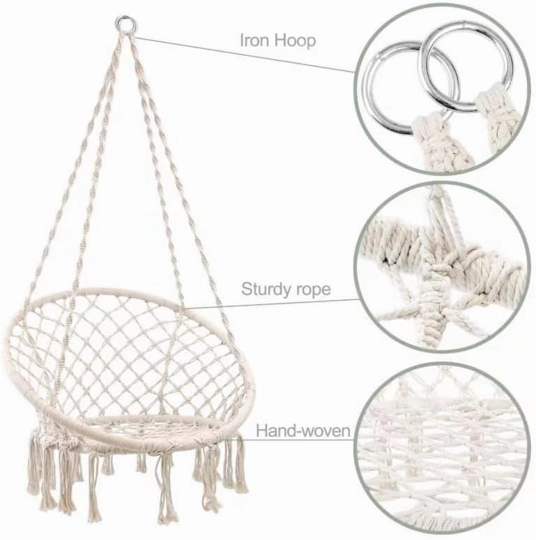 Hammock Hanging Swinging Chair,Hanging Cotton Rope Swing Chairs with Cushion and Hardware Kits, Hanging Chairs for Indoor Balcony and Outdoor Use,Perfect for Kids, Adults, (330 Lbs)