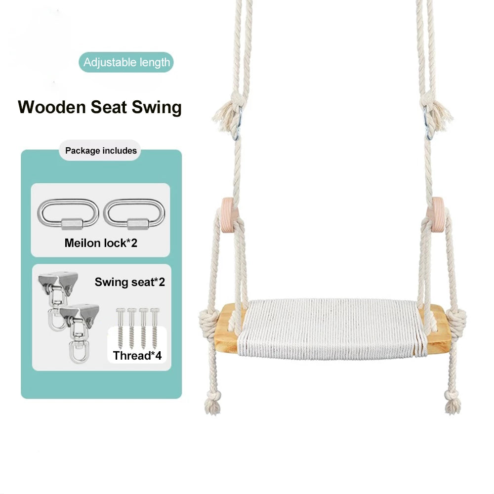 Indoor And Outdoor Solid Wood Children's Swing With Installation Accessories