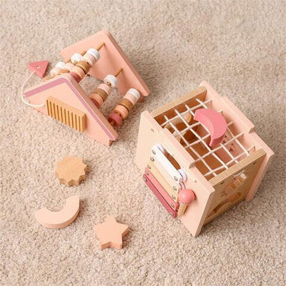 Wooden 5 in 1 Pink House Busy Cube
