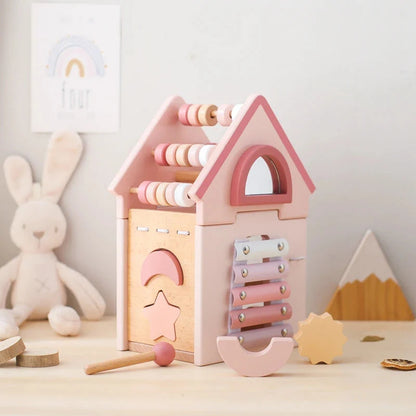 Wooden 5 in 1 Pink House Busy Cube