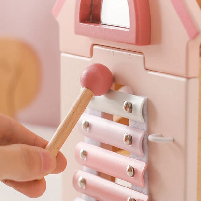 Wooden 5 in 1 Pink House Busy Cube