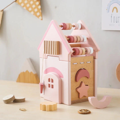 Wooden 5 in 1 Pink House Busy Cube