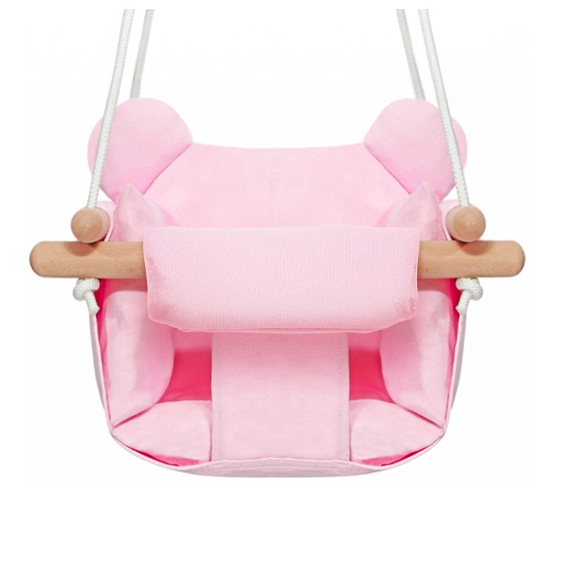 Baby Swing Outdoor Wooden Toddler Secure Swing Indoor & Outdoor Infant Hanging Swing Chair with Canvas Cushion, Swing Sets for Backyard