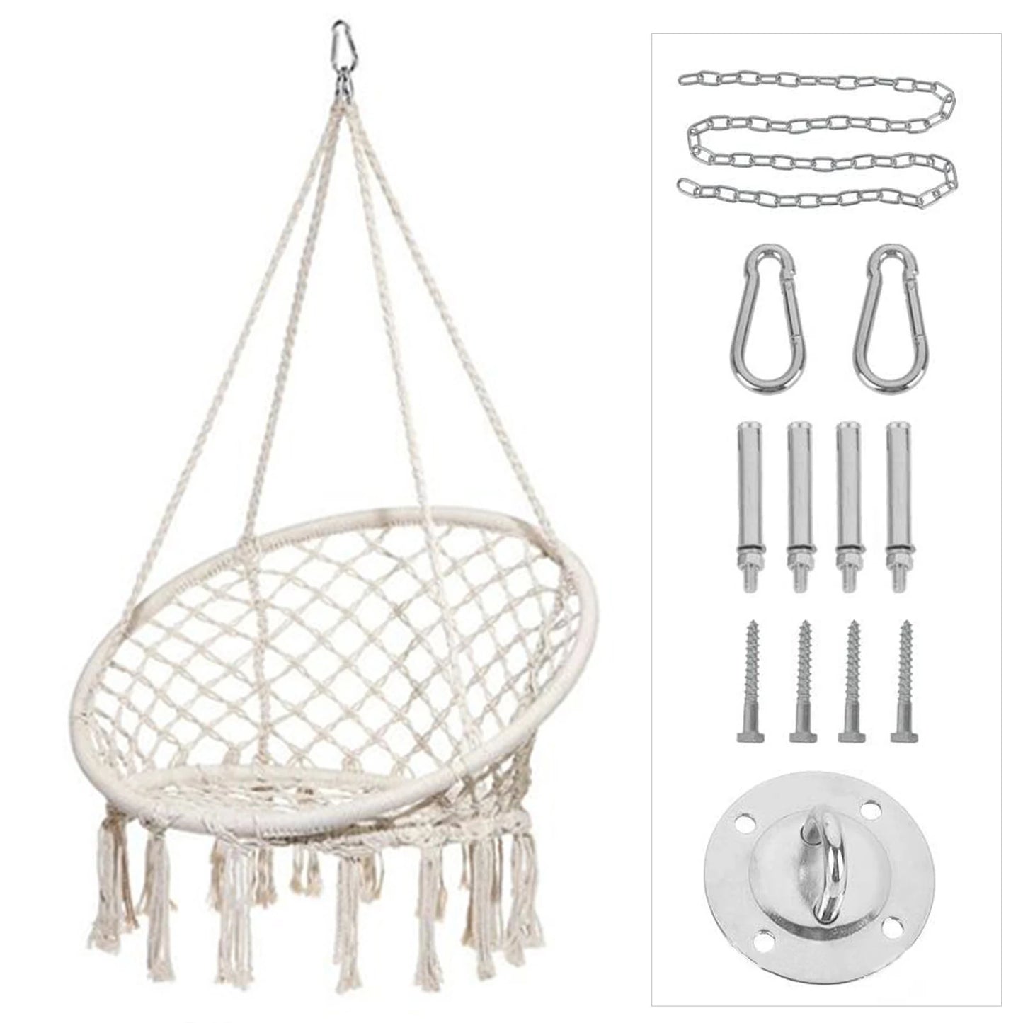 Hammock Hanging Swinging Chair,Hanging Cotton Rope Swing Chairs with Cushion and Hardware Kits, Hanging Chairs for Indoor Balcony and Outdoor Use,Perfect for Kids, Adults, (330 Lbs)