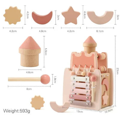Montessori Wooden Castle Pink House Blocks