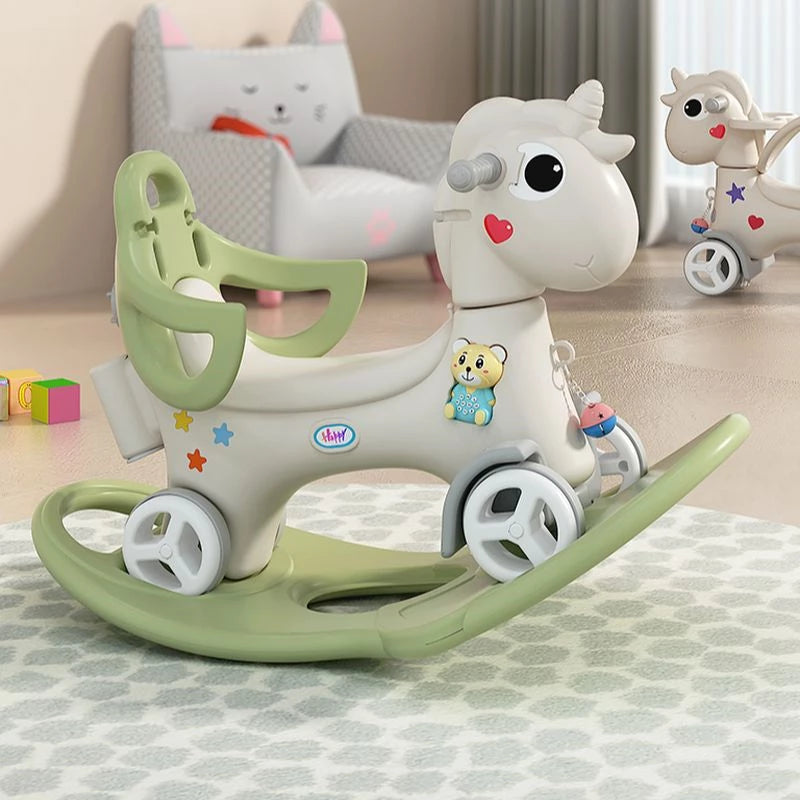 Rocking Horse for Toddler Balance Bike Ride On Toys with Push Handle Backrest Balance Board for Birthday