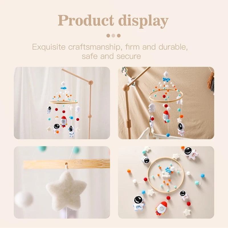 Wooden Astronaut Baby Rattle Toy - Mobile for 0-12 Months Baby