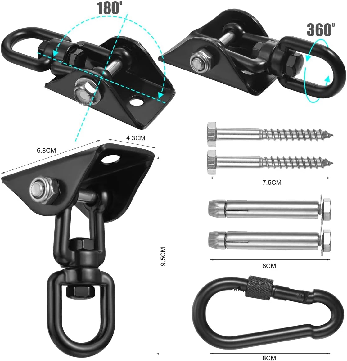 Hammock Hanging Kit, 1000 lb Capacity Heavy Duty 360° Rotate Swing Hangers Suspension Hooks for Swing, Chair, Yoga, Multiple Indoor Outdoor Gym