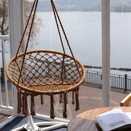 Hammock Hanging Swinging Chair,Hanging Cotton Rope Swing Chairs with Cushion and Hardware Kits, Hanging Chairs for Indoor Balcony and Outdoor Use,Perfect for Kids, Adults, (330 Lbs)