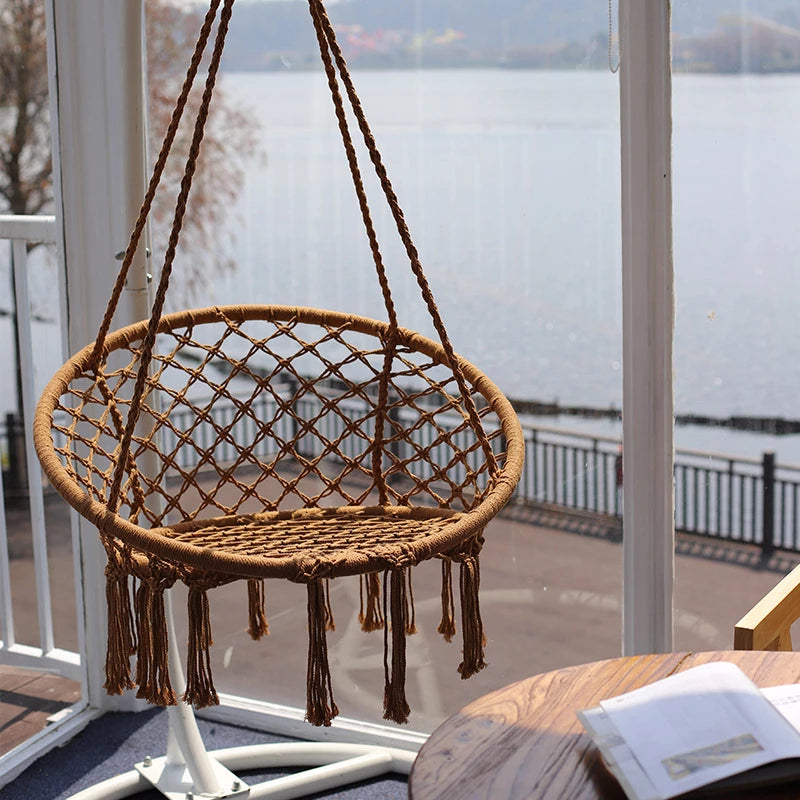 Hammock Hanging Swinging Chair,Hanging Cotton Rope Swing Chairs with Cushion and Hardware Kits, Hanging Chairs for Indoor Balcony and Outdoor Use,Perfect for Kids, Adults, (330 Lbs)