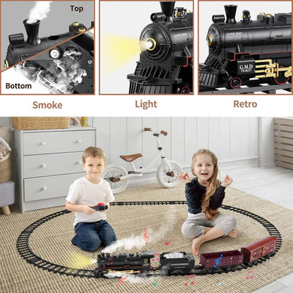 Train Set with Lights & Sounds - Interactive Locomotive Toy for Kids Battery-Powered Electric Steam