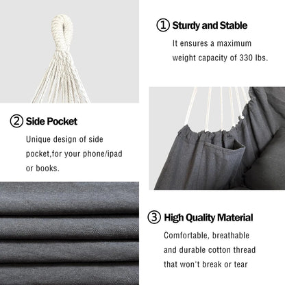Deluxe Hammock Chair, Hanging Hammock Chair, Rope Swing and 2 Cushions Included, Sturdy & Durable Soft Cotton Hand Woven Hammock Swing for Bedroom, Porch, Patio-Indoor/Outdoor