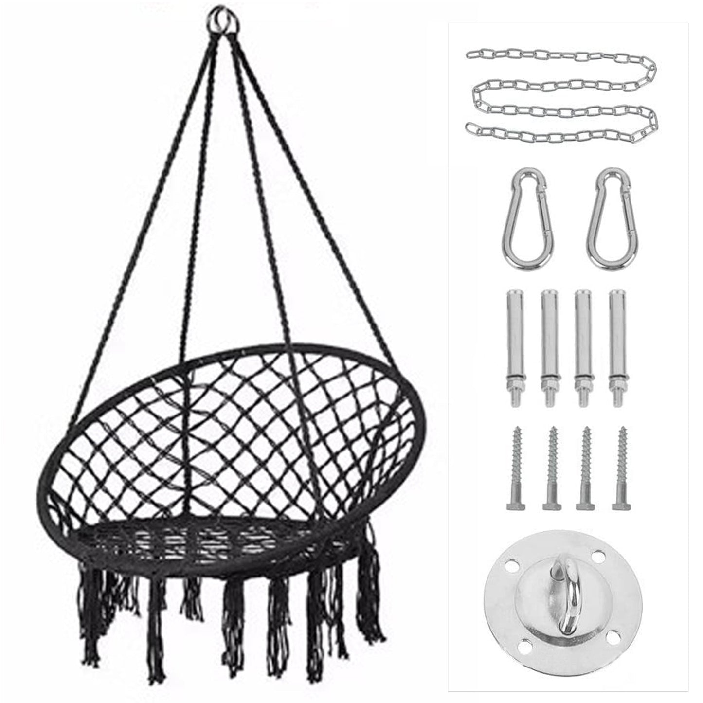 Hammock Hanging Swinging Chair,Hanging Cotton Rope Swing Chairs with Cushion and Hardware Kits, Hanging Chairs for Indoor Balcony and Outdoor Use,Perfect for Kids, Adults, (330 Lbs)