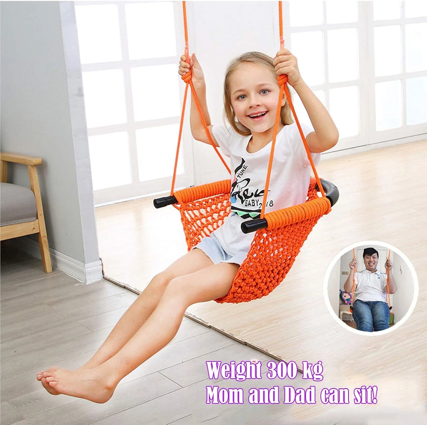 Baby Swinging Hammock Hanging  Chair,Hanging Cotton Rope Swing Chairs with Hardware Kits, Hanging Chairs for Indoor Balcony and Outdoor Use,Perfect for Kids, Adults, (330 Lbs)