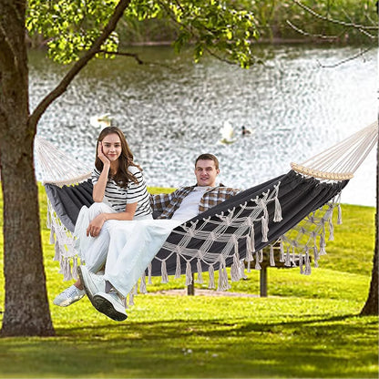 Double Hammock Hanging Swing -Boho Hammocks Load-bearing 500lbs - Portable Hammock for Indoor Outdoor Patio Yard Garden