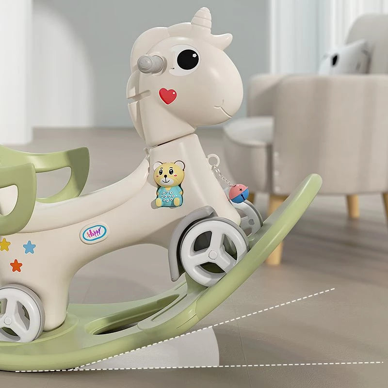 Rocking Horse for Toddler Balance Bike Ride On Toys with Push Handle Backrest Balance Board for Birthday