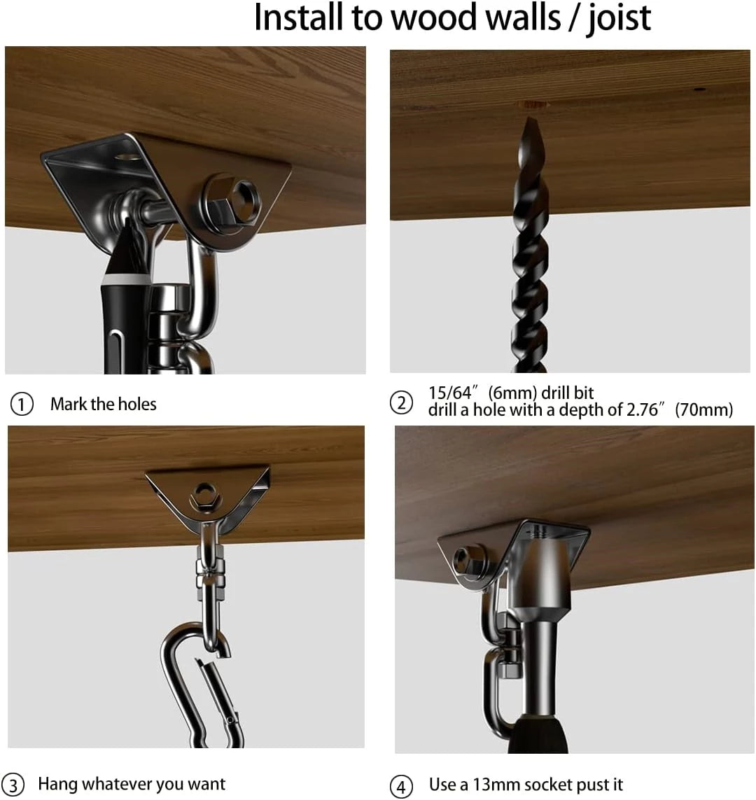 Hammock Hanging Kit, 1000 lb Capacity Heavy Duty 360° Rotate Swing Ultra Durable Hooks for Swing, Chair, Multiple Indoor Outdoor Gym