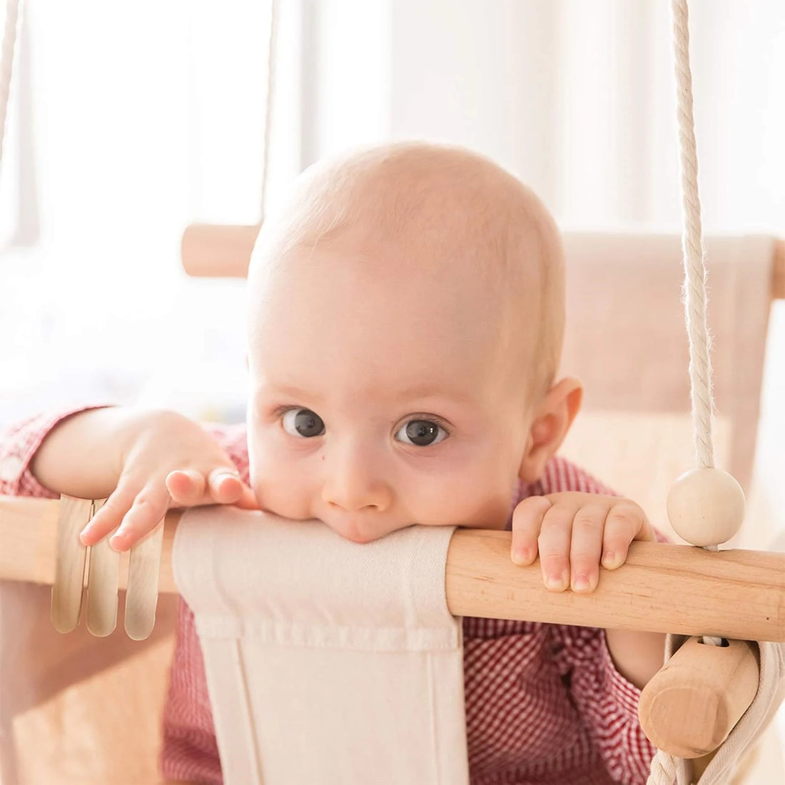 Baby Swing Seat Canvas Hammock with Soft Cushion,Safety Belt Beige