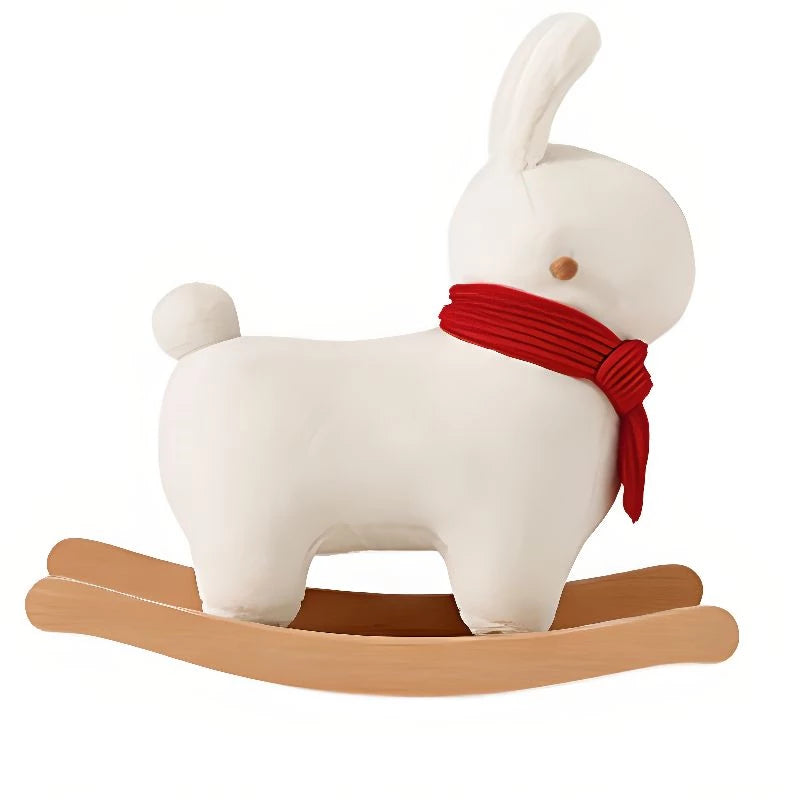Baby Rocking Horse Wooden, Plush Stuffed Rocking Animals , Kid Ride on Toys for 1-3 Years Old, Rabbit Rocking Horse for Girl&Boy, Toddler/Infant Rocker for Nursery, Kid Riding Toys