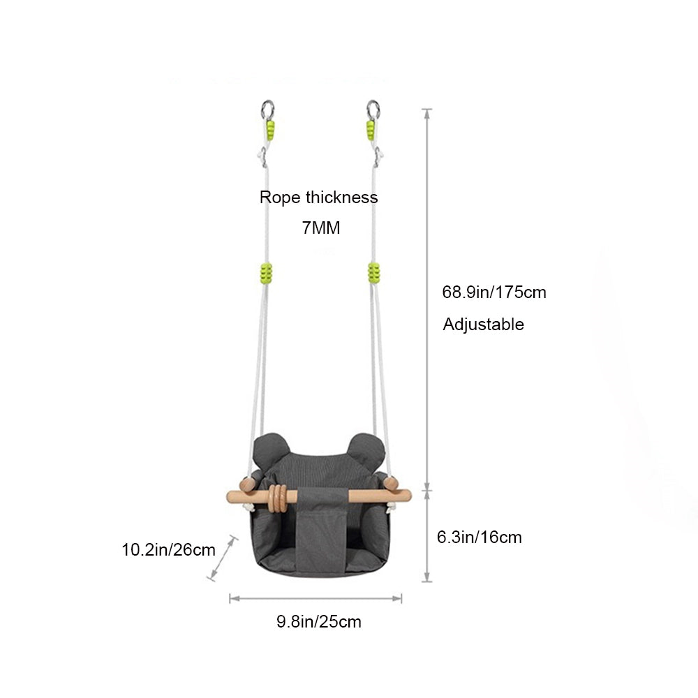 Baby Swing Outdoor Wooden Toddler Secure Swing Indoor & Outdoor Infant Hanging Swing Chair with Canvas Cushion, Swing Sets for Backyard