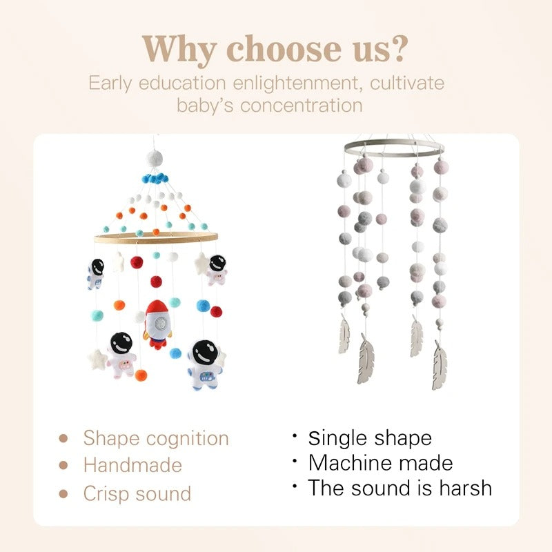 Wooden Astronaut Baby Rattle Toy - Mobile for 0-12 Months Baby