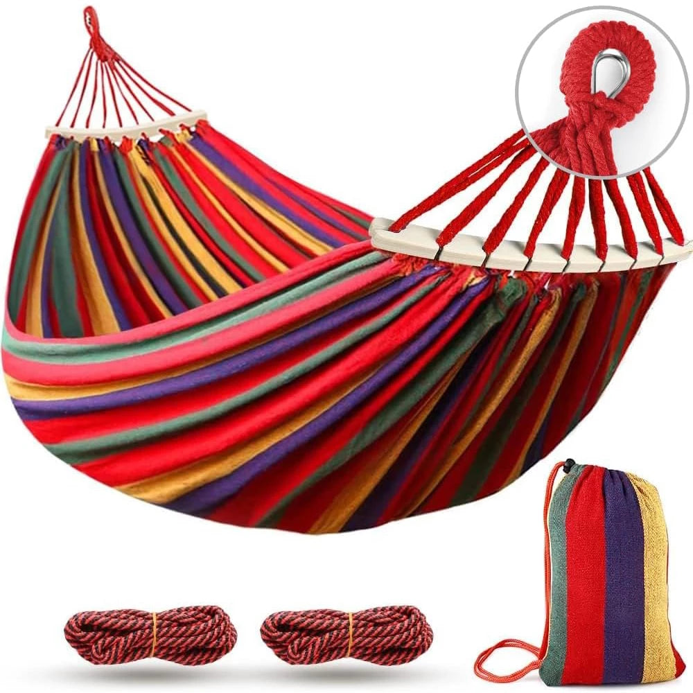 Hammocks Portable Camping Hammock Upgraded 550lb Comfortable Fabric Hammock with Two Anti Roll Balance Beam